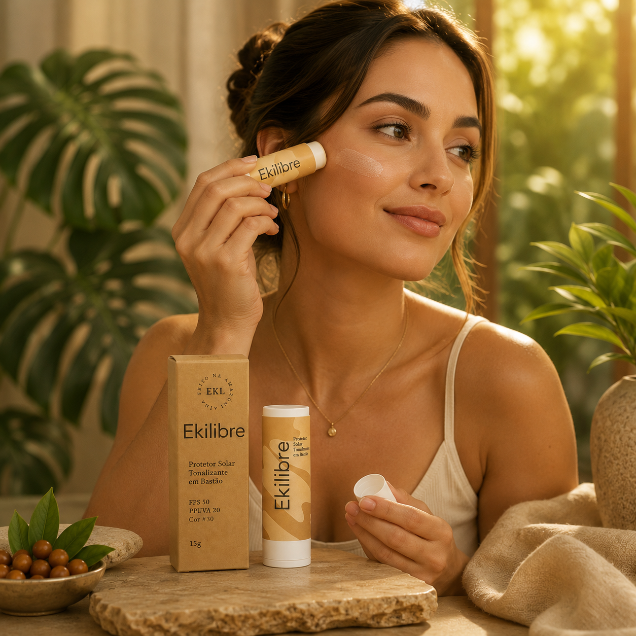 Protetor Solar Físico Vegano Natural Tonalizante em Bastão FPUVA 20 – FPS 50 – 15g